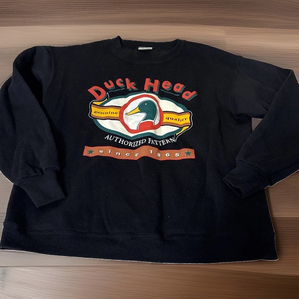 Vintage 90's Duck Head Sweatshirt Mens L Black Crewneck Made In USA Retro